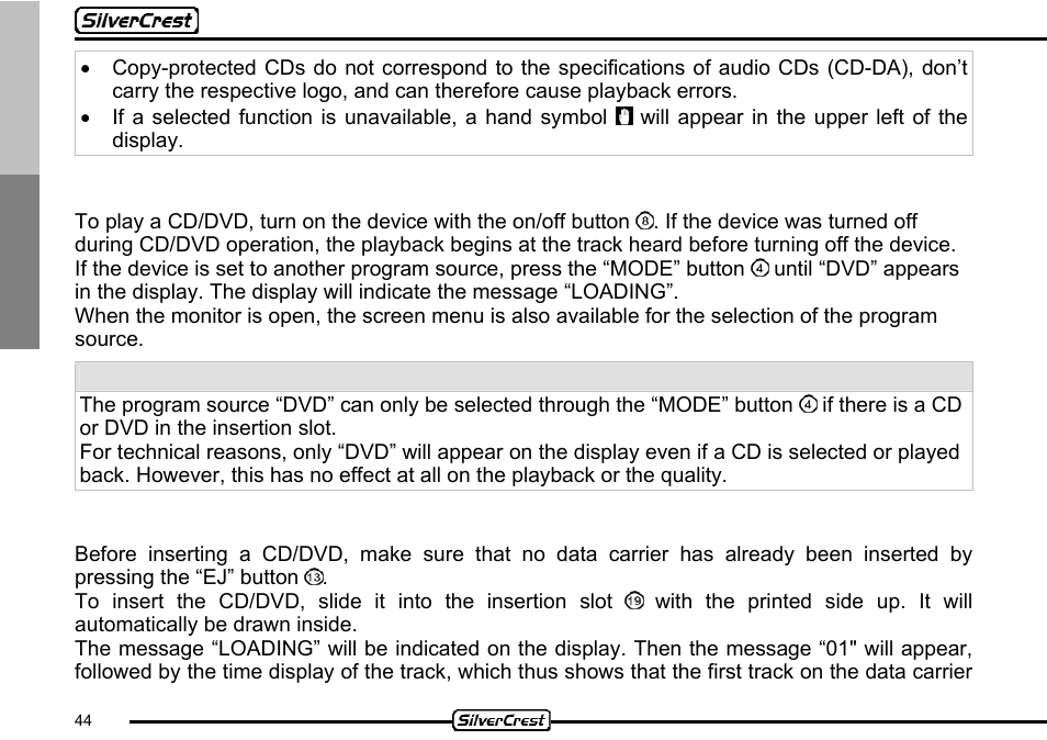 Silvercrest CDV-710 User Manual | Page 44 / 79