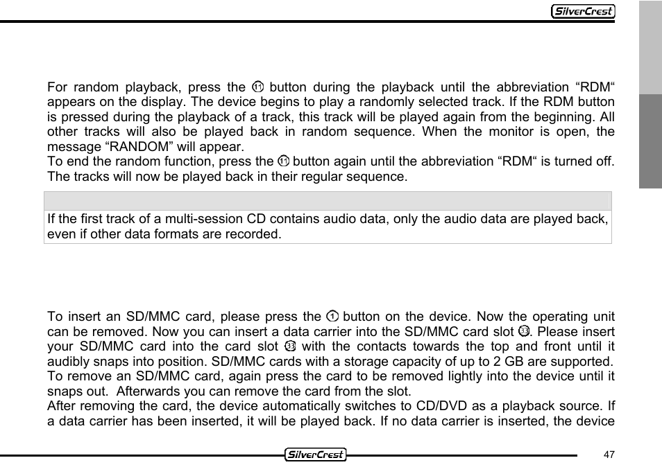 16 sd/mmc operation | Silvercrest CDV-710 User Manual | Page 47 / 79
