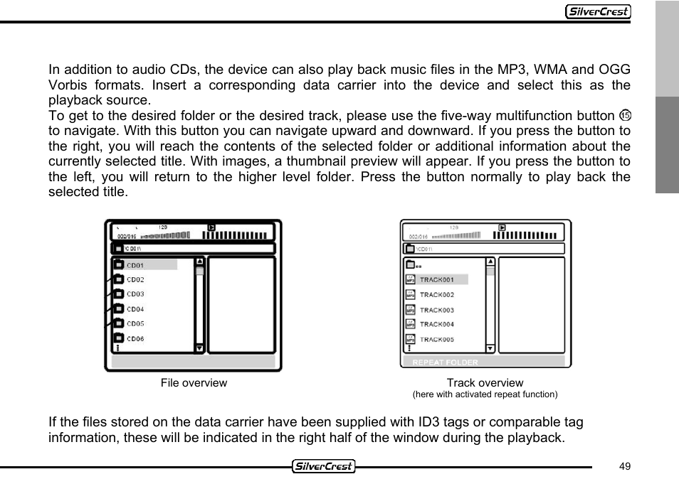 17 playing back mp3/wma/ogg files | Silvercrest CDV-710 User Manual | Page 49 / 79