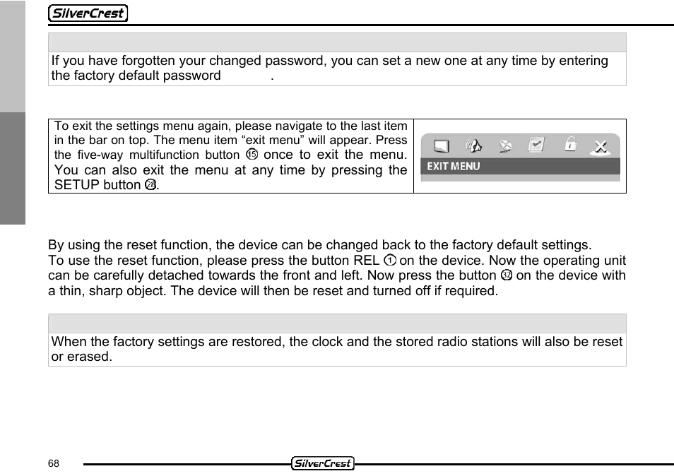 23 factory default settings (“reset“) | Silvercrest CDV-710 User Manual | Page 68 / 79