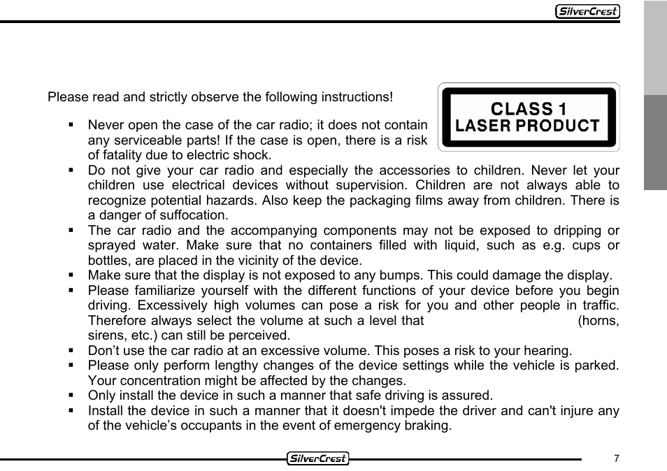 6important safety instructions | Silvercrest CDV-710 User Manual | Page 7 / 79