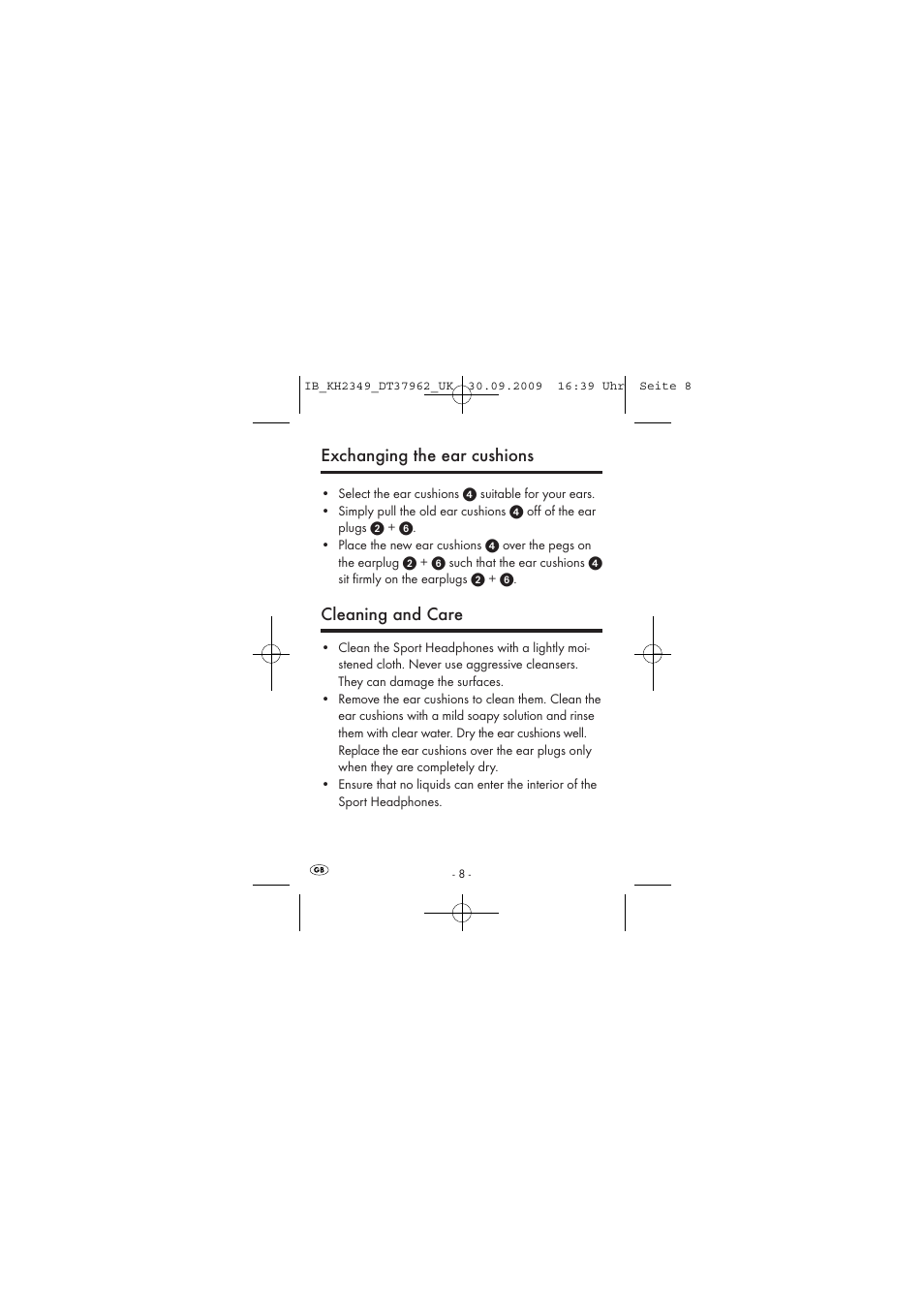 Exchanging the ear cushions, Cleaning and care | Silvercrest KH2349 User Manual | Page 10 / 28