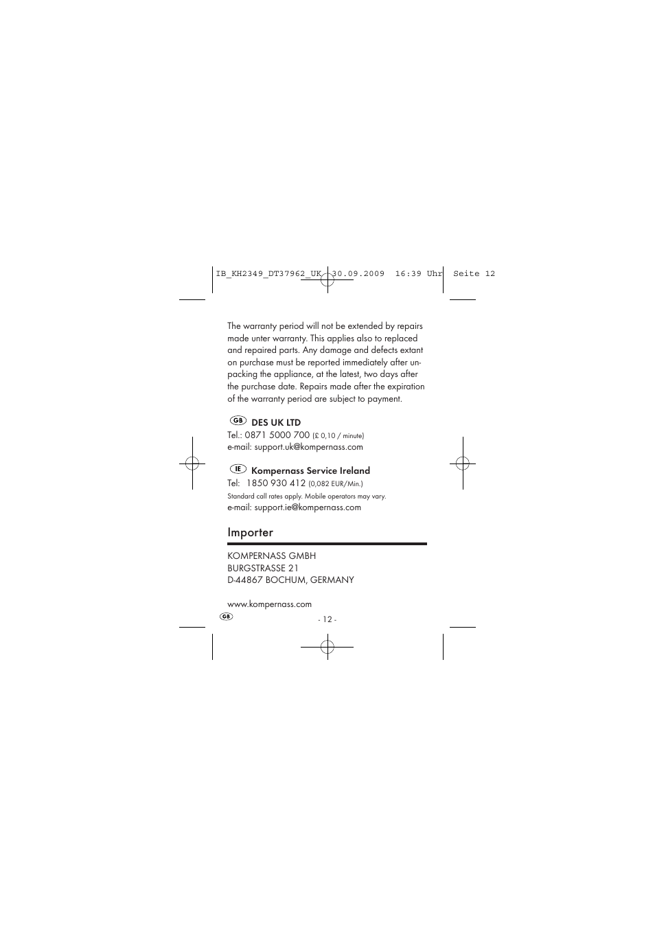 Importer | Silvercrest KH2349 User Manual | Page 14 / 28
