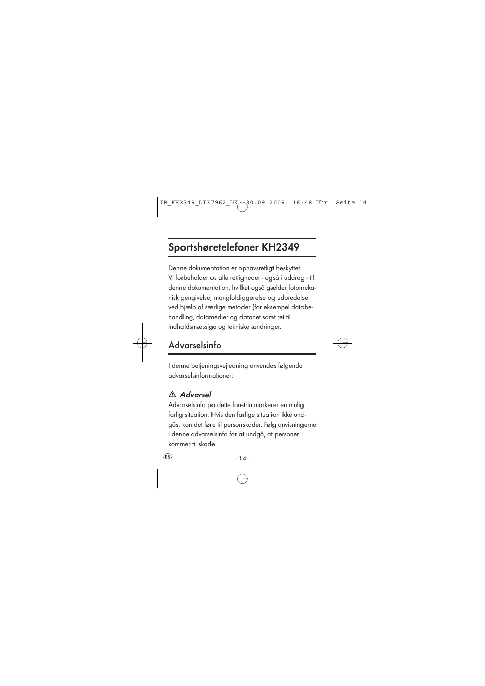 Sportshøretelefoner kh2349, Advarselsinfo | Silvercrest KH2349 User Manual | Page 16 / 28