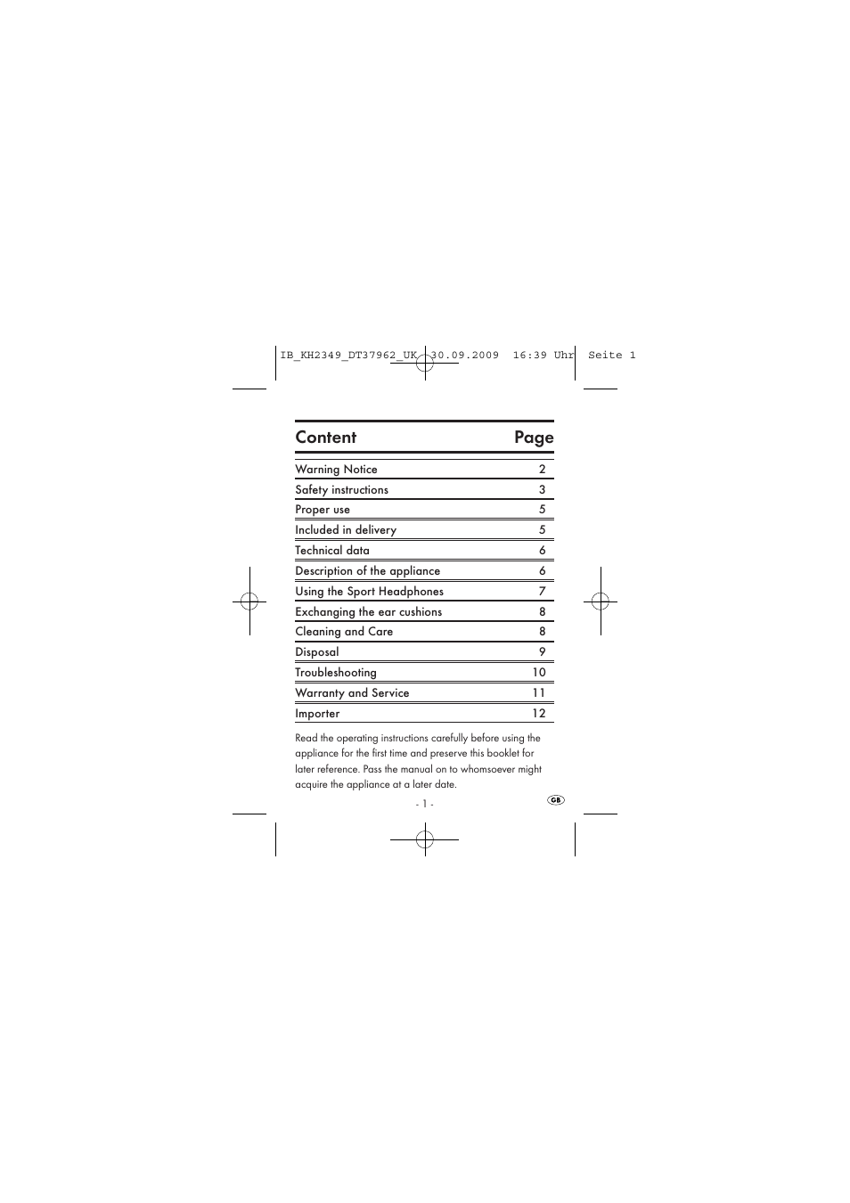 Content page | Silvercrest KH2349 User Manual | Page 3 / 28