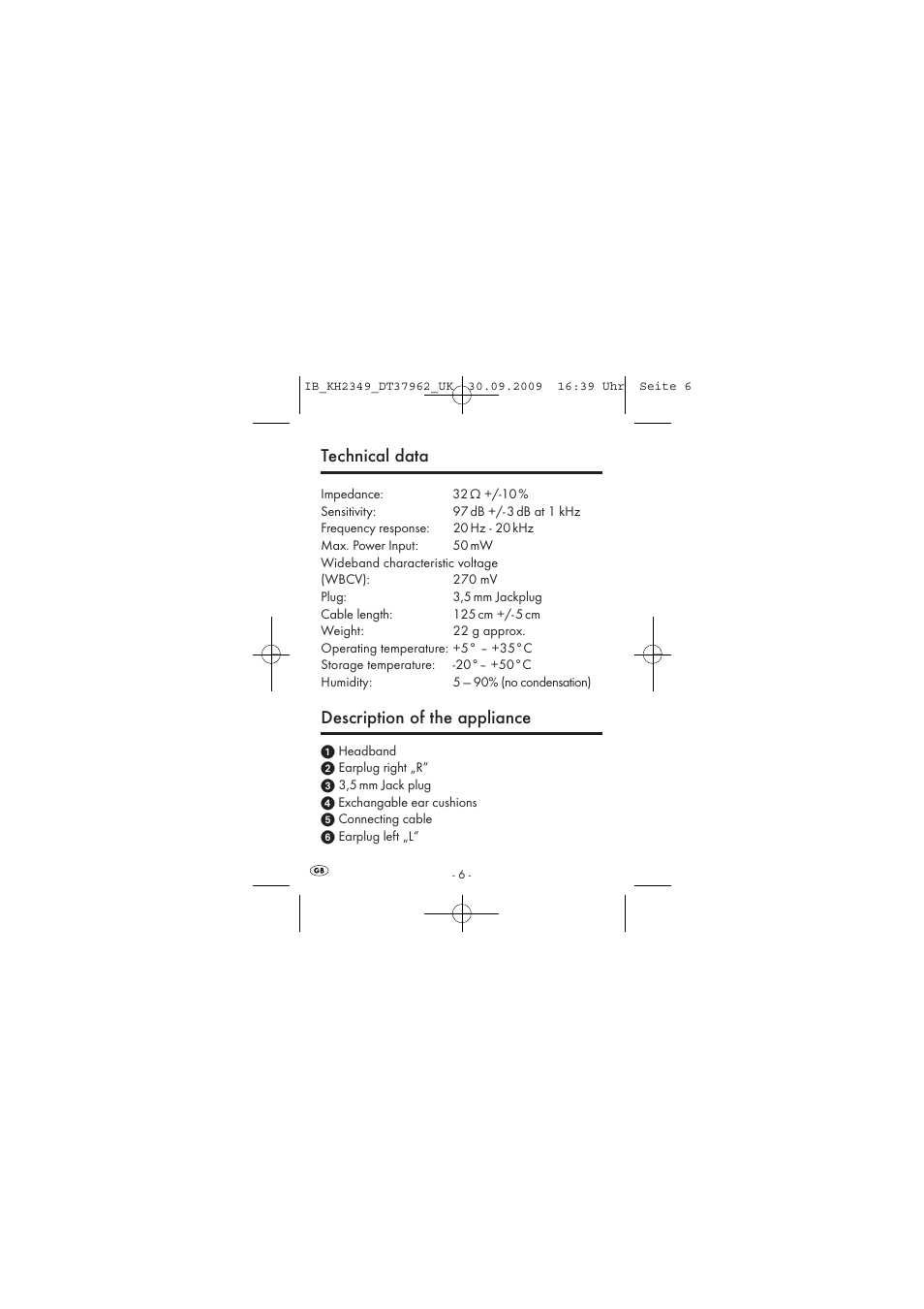 Technical data, Description of the appliance | Silvercrest KH2349 User Manual | Page 8 / 28