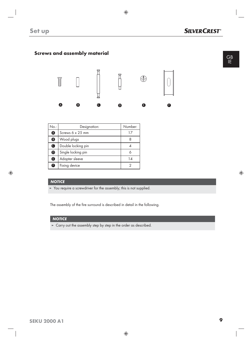 Set up | Silvercrest SEKU 2000 A16 User Manual | Page 10 / 19