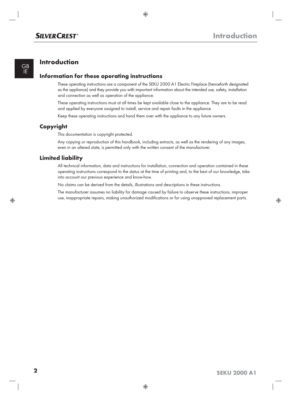 Introduction, Information for these operating instructions, Copyright | Limited liability | Silvercrest SEKU 2000 A16 User Manual | Page 3 / 19