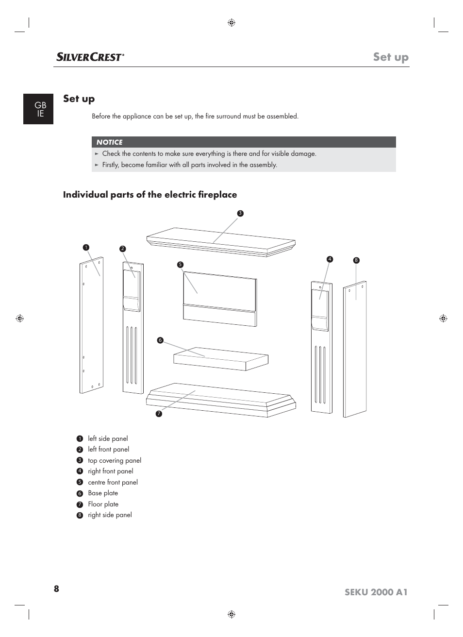 Set up, Individual parts of the electric ﬁ replace | Silvercrest SEKU 2000 A16 User Manual | Page 9 / 19