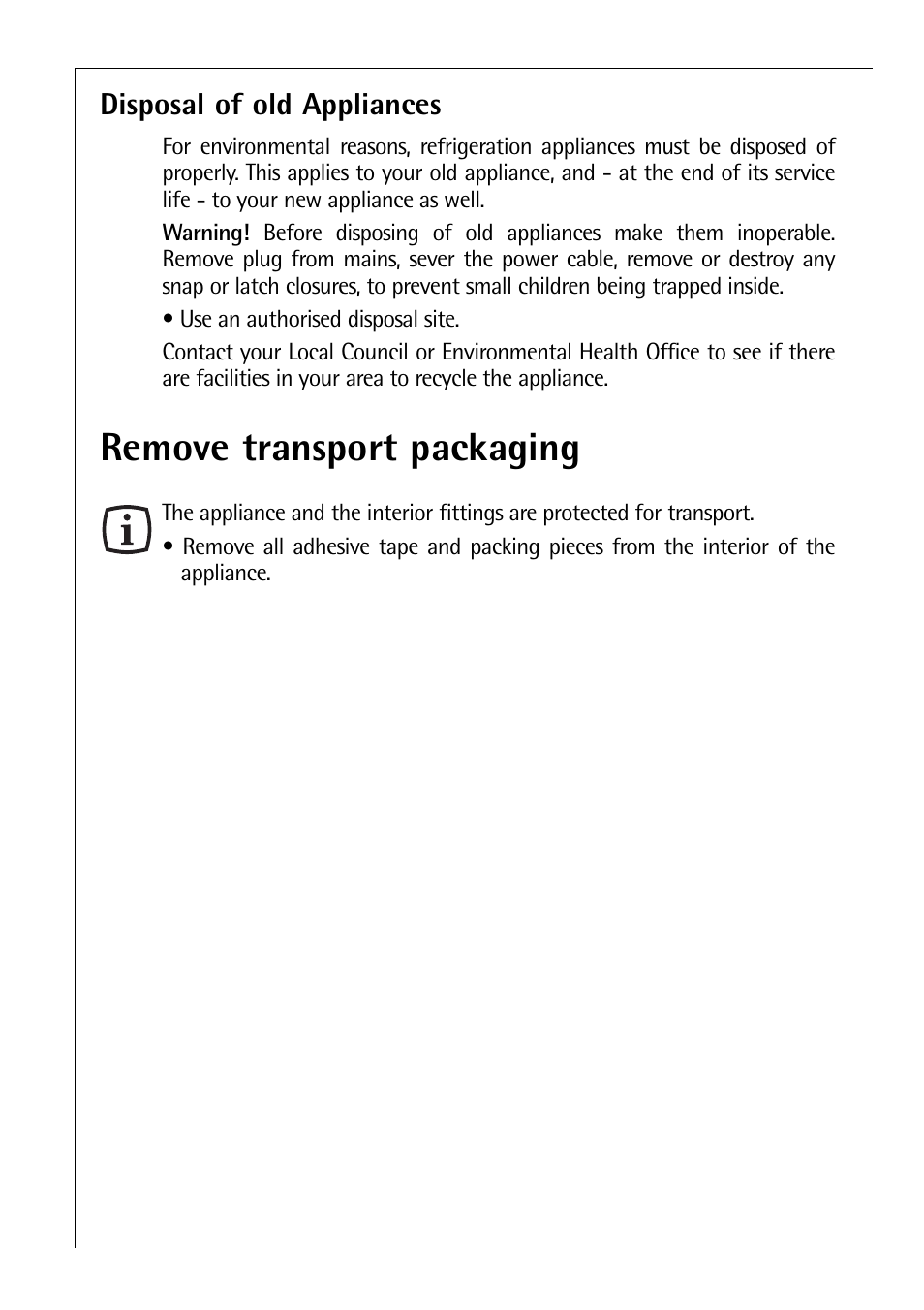 Remove transport packaging, Disposal of old appliances | Santoni Shoes C 8 16 41 I User Manual | Page 6 / 28