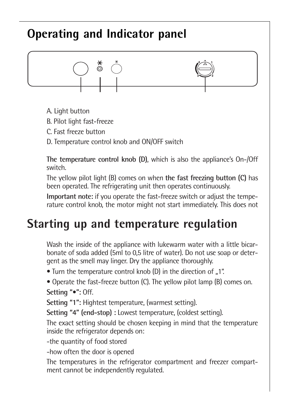 Operating and indicator panel, Starting up and temperature regulation | Santoni Shoes C 8 16 41 I User Manual | Page 7 / 28