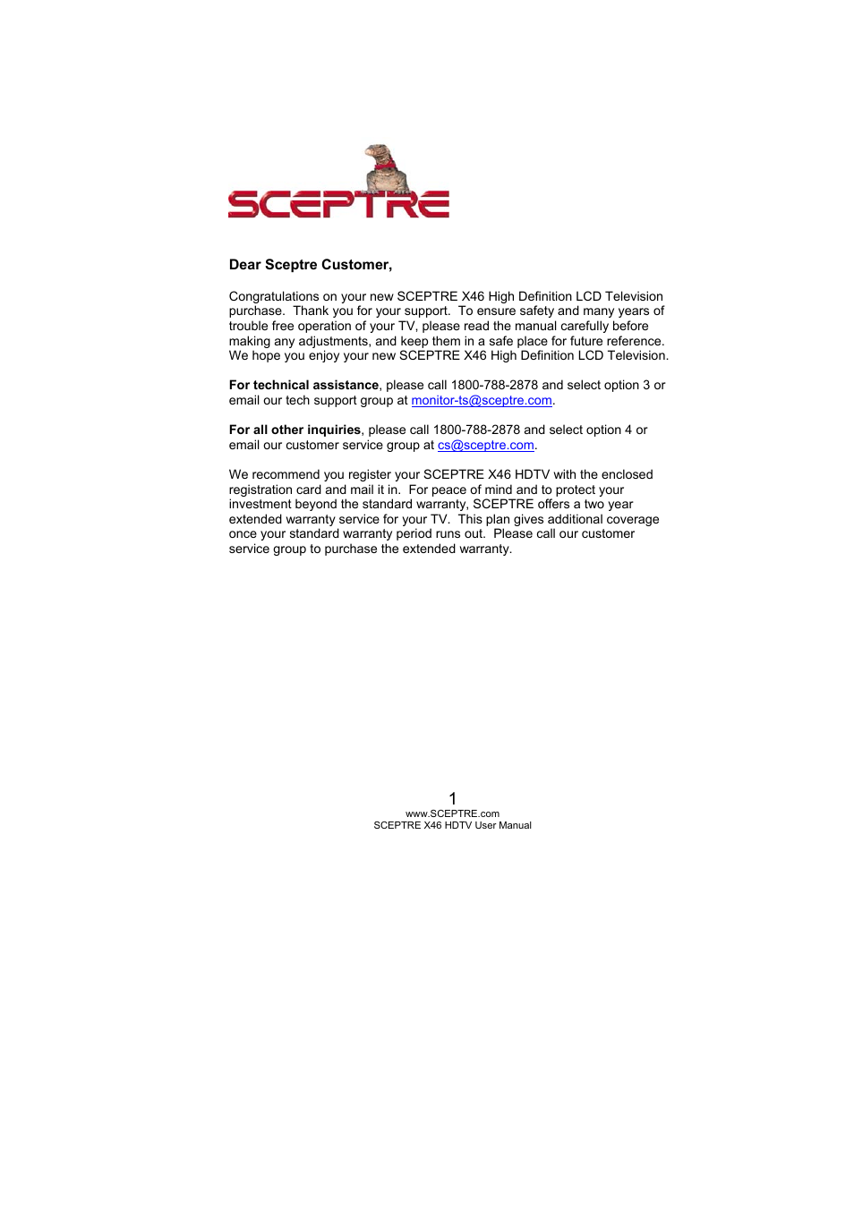 Sceptre Technologies X46 User Manual | 53 pages