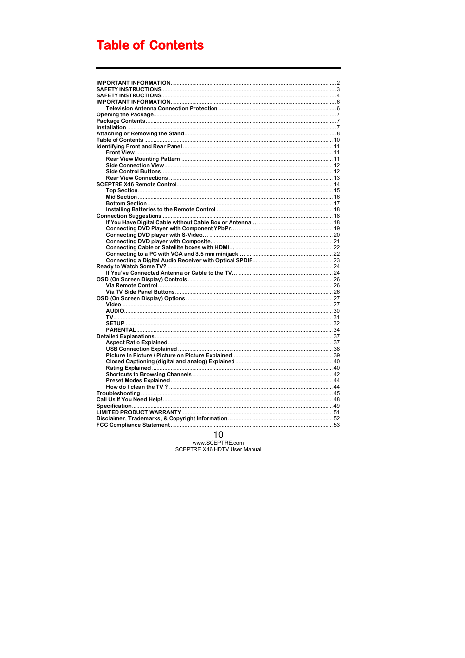 Sceptre Technologies X46 User Manual | Page 10 / 53