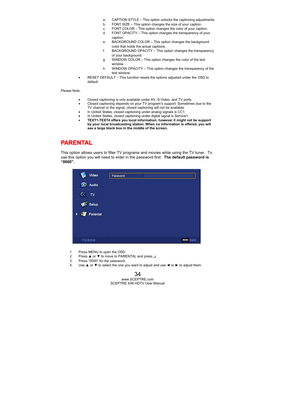 Parental | Sceptre Technologies X46 User Manual | Page 34 / 53