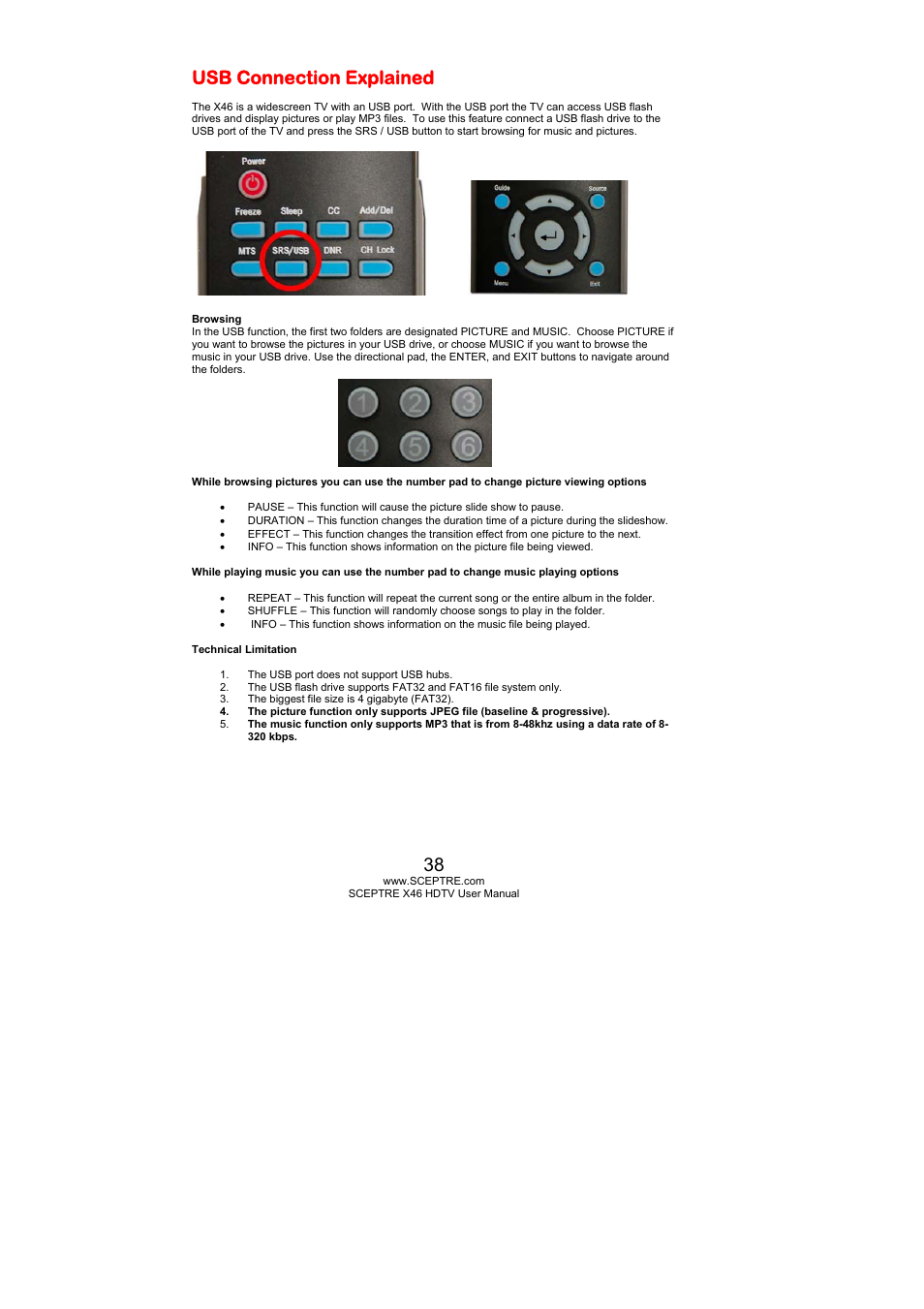Usb connection explained | Sceptre Technologies X46 User Manual | Page 38 / 53