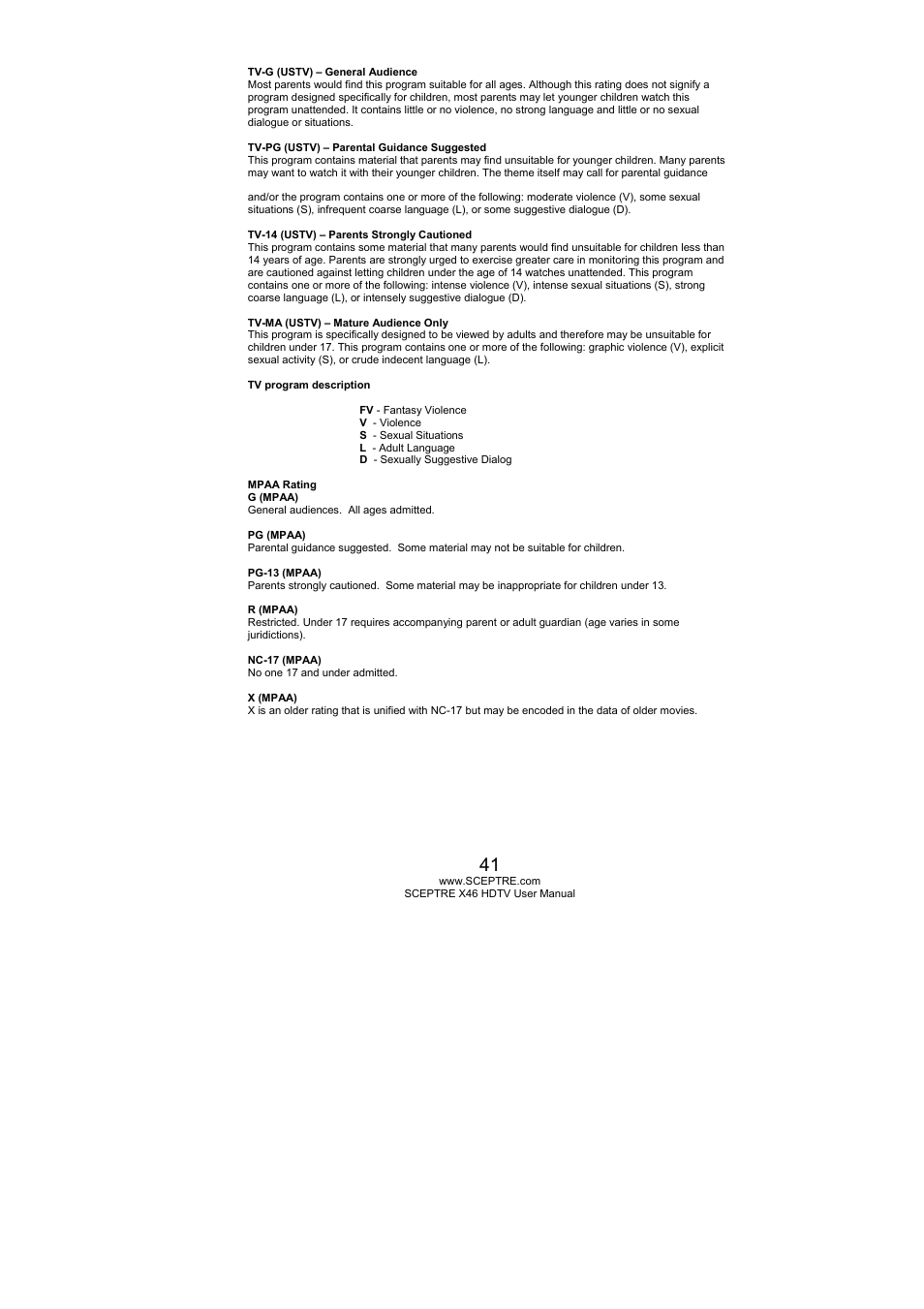 Sceptre Technologies X46 User Manual | Page 41 / 53