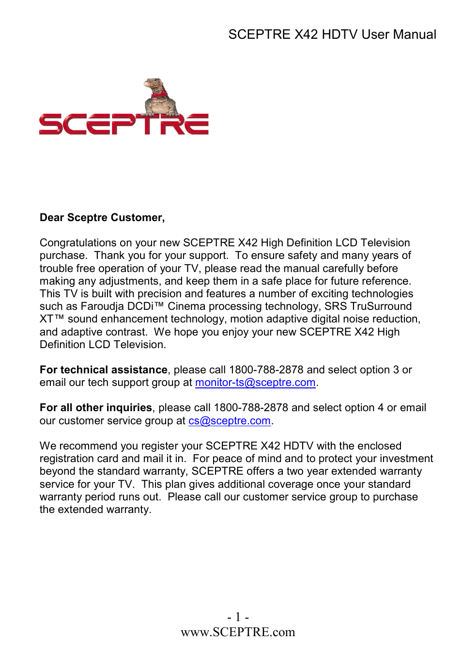 Sceptre Technologies X42 User Manual | 119 pages