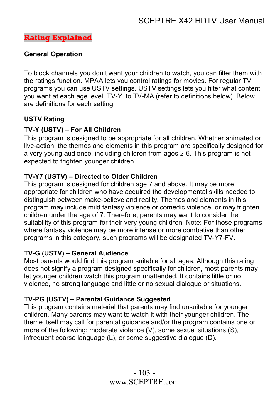Sceptre Technologies X42 User Manual | Page 103 / 119