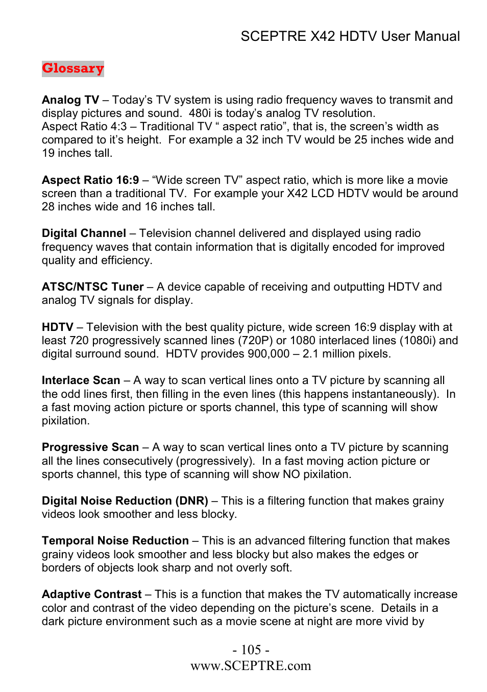 Sceptre Technologies X42 User Manual | Page 105 / 119