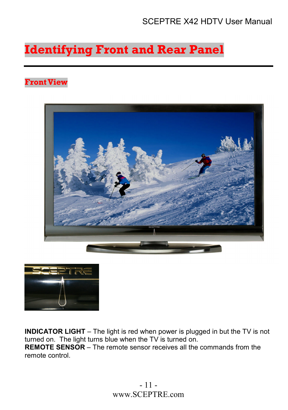 Identifying front and rear panel | Sceptre Technologies X42 User Manual | Page 11 / 119