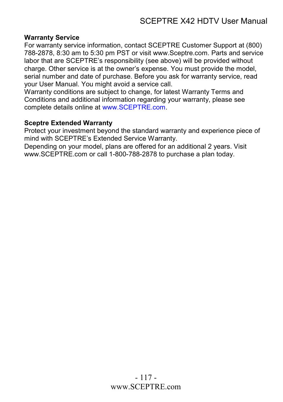 Sceptre Technologies X42 User Manual | Page 117 / 119