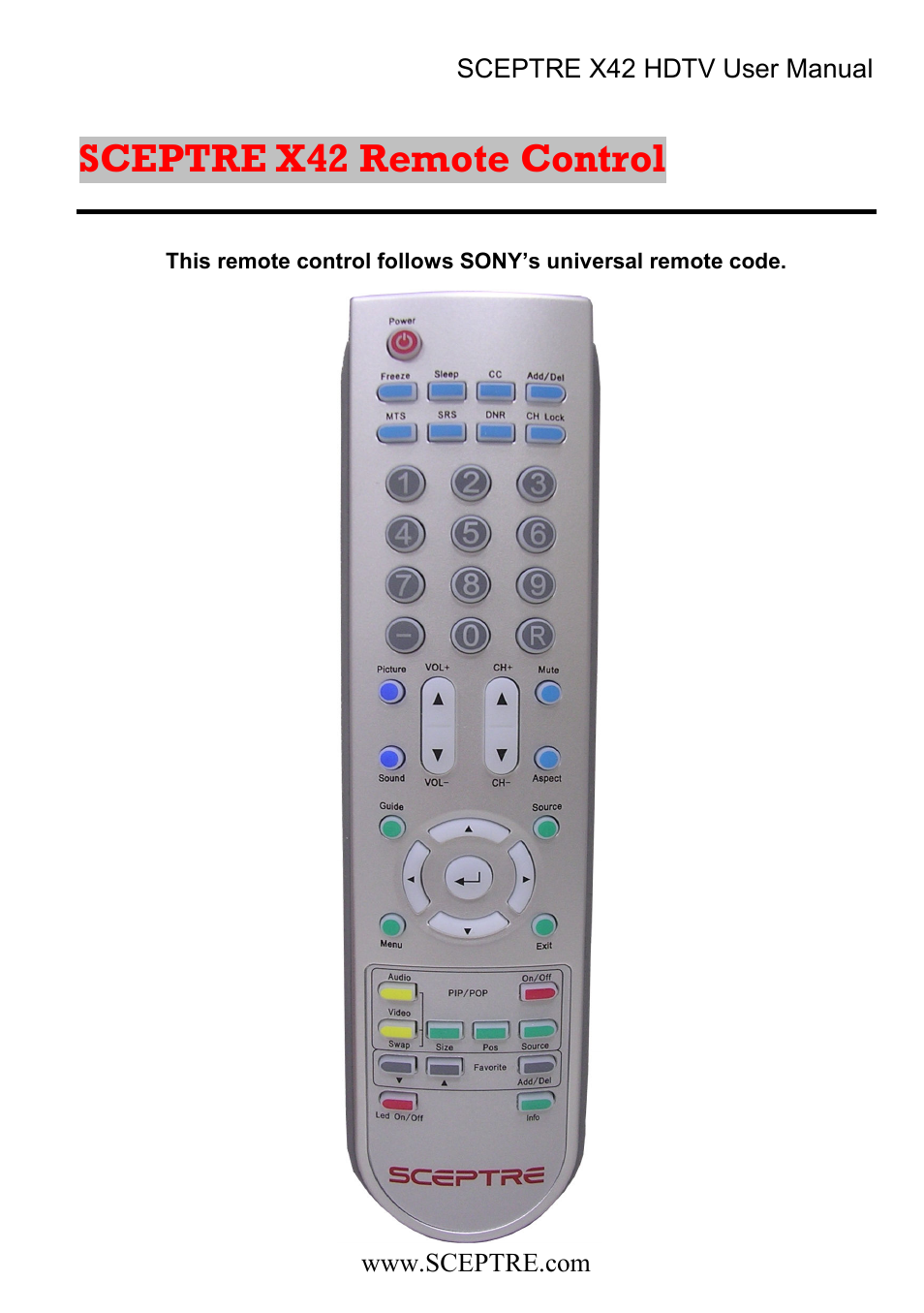 Sceptre x42 remote control | Sceptre Technologies X42 User Manual | Page 17 / 119