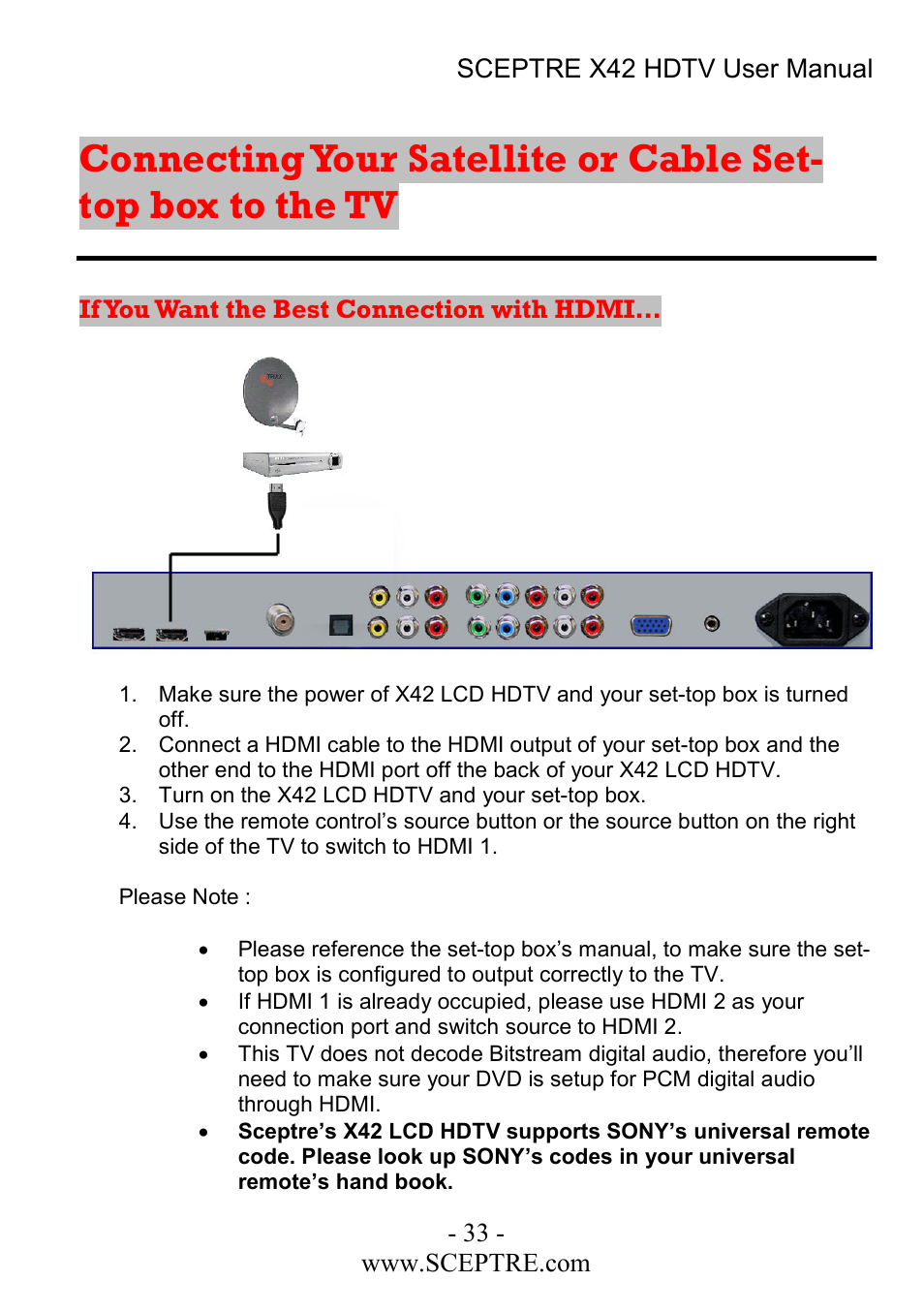 If you want the best connection with hdmi | Sceptre Technologies X42 User Manual | Page 33 / 119