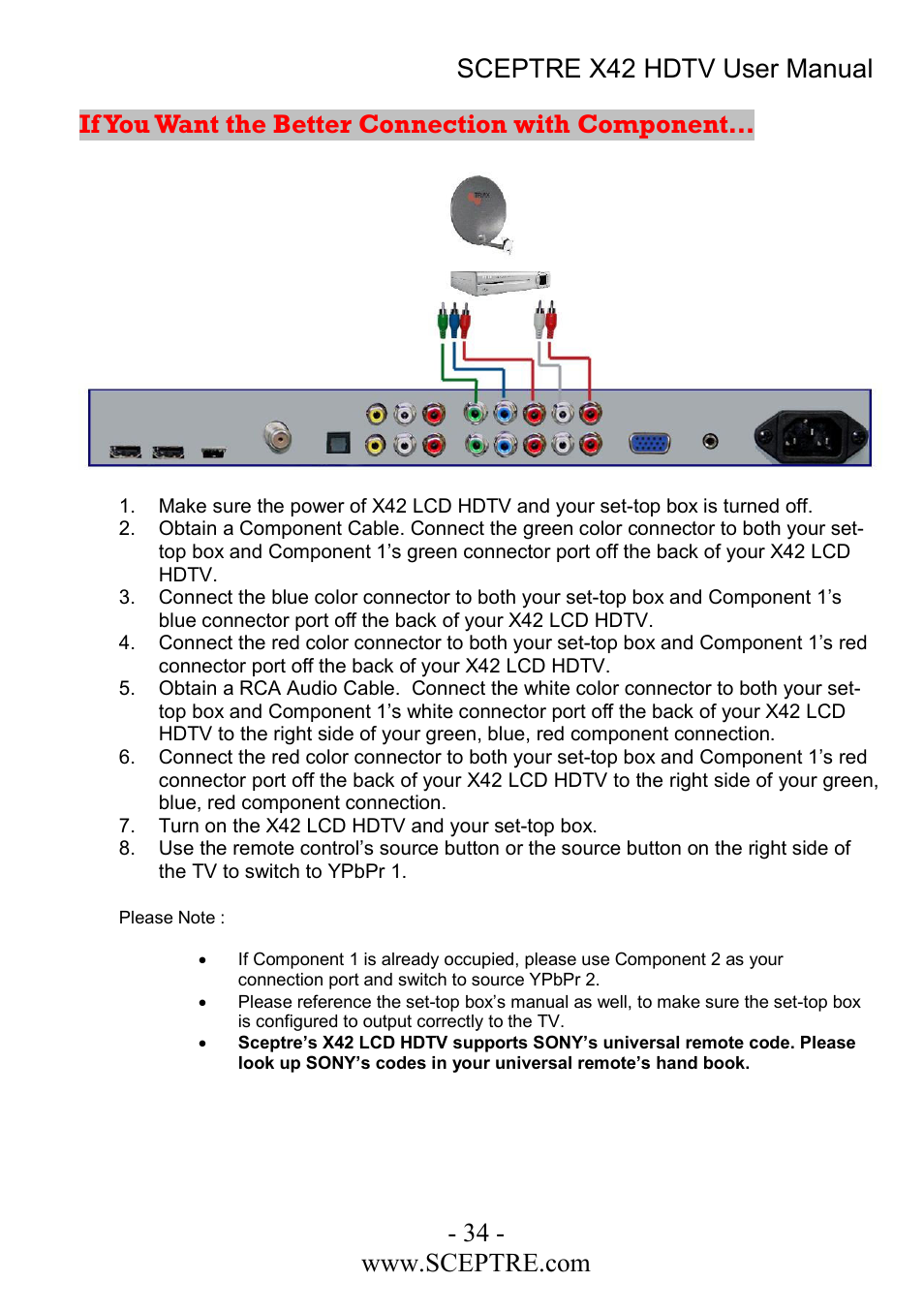 If you want the better connection with component | Sceptre Technologies X42 User Manual | Page 34 / 119