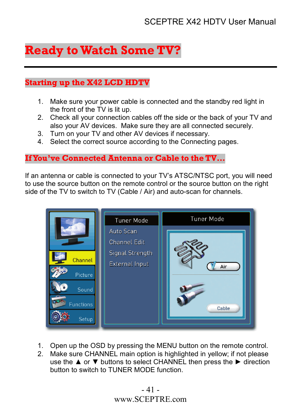 Ready to watch some tv | Sceptre Technologies X42 User Manual | Page 41 / 119