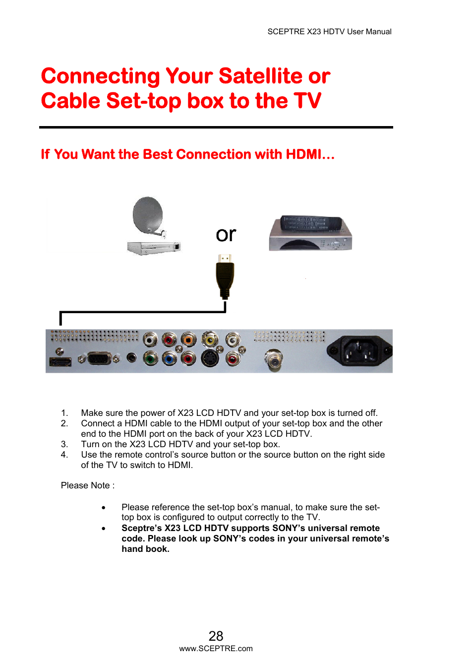 If you want the best connection with hdmi | Sceptre X23PV-KOMODO User Manual | Page 28 / 79