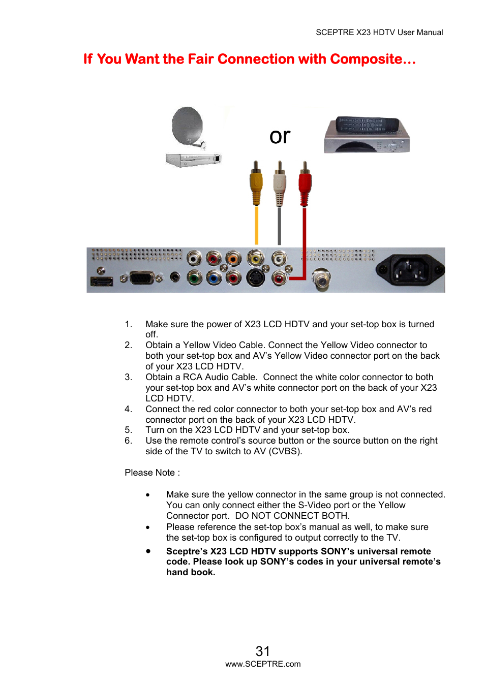 If you want the fair connection with composite | Sceptre X23PV-KOMODO User Manual | Page 31 / 79
