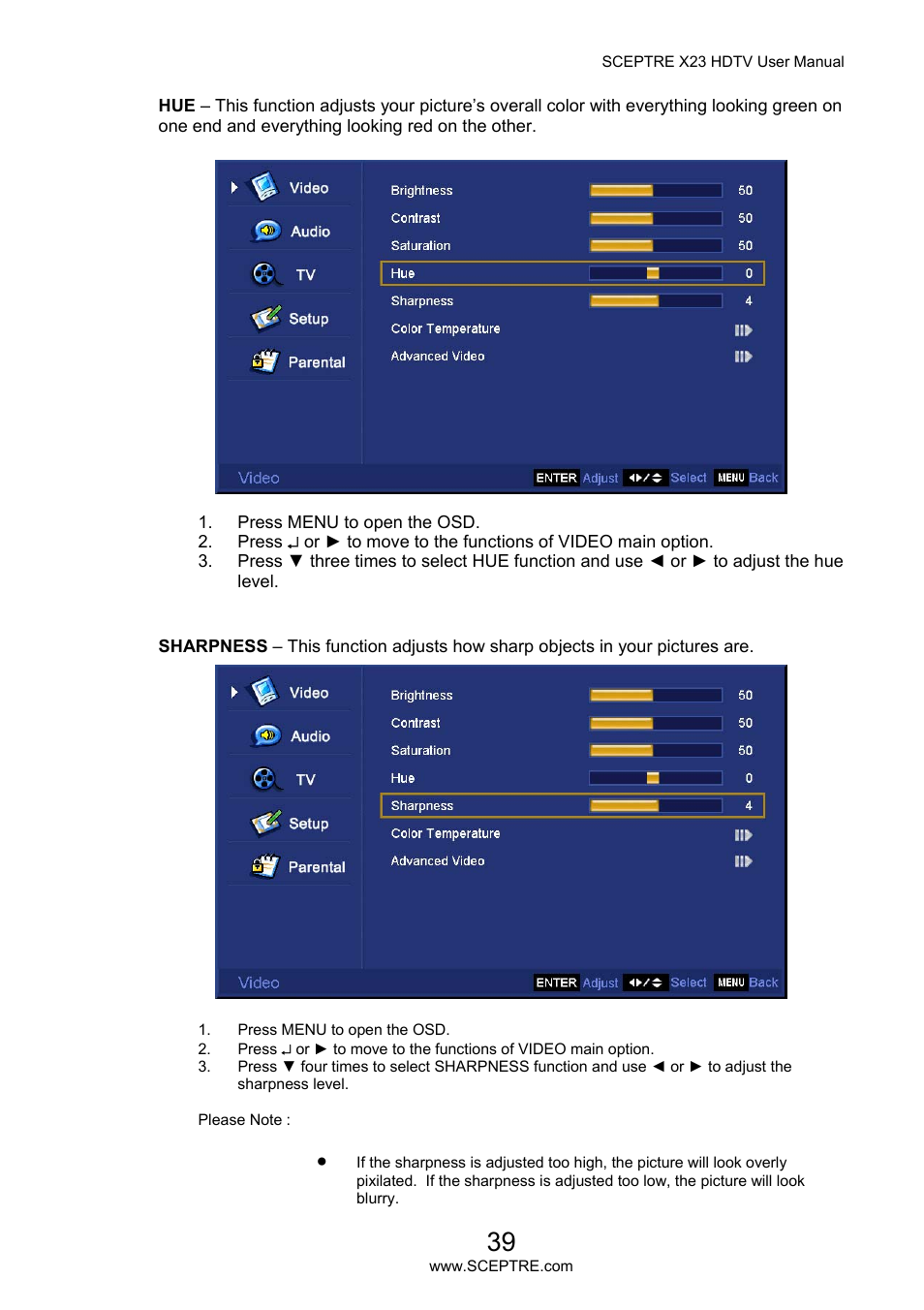 Sceptre X23PV-KOMODO User Manual | Page 39 / 79