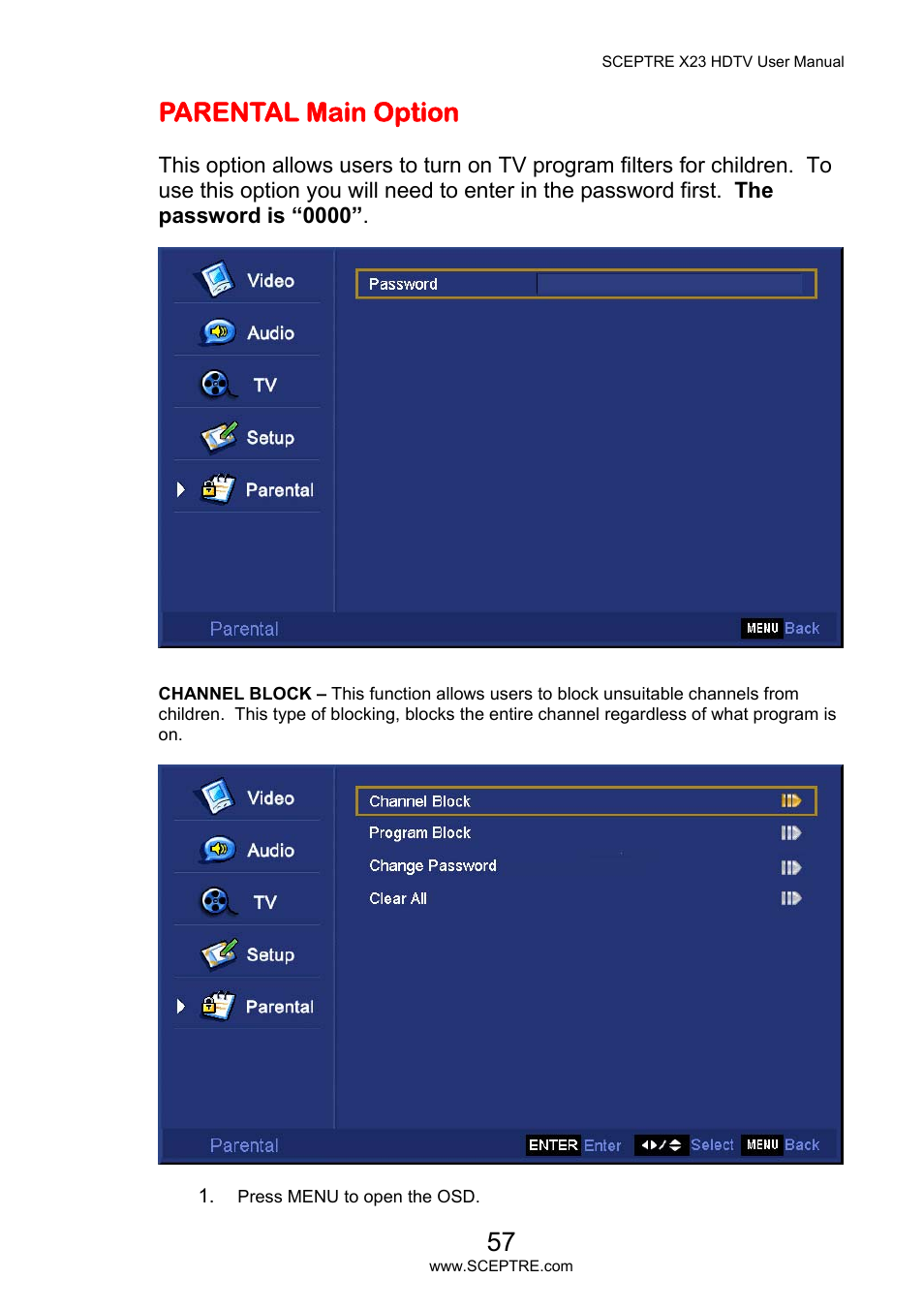 Parental main option | Sceptre X23PV-KOMODO User Manual | Page 57 / 79
