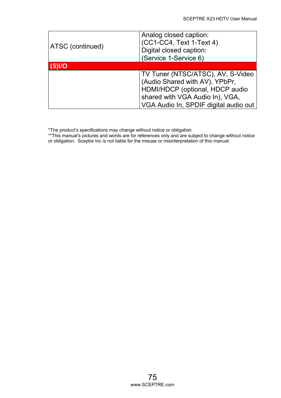 Sceptre X23PV-KOMODO User Manual | Page 75 / 79