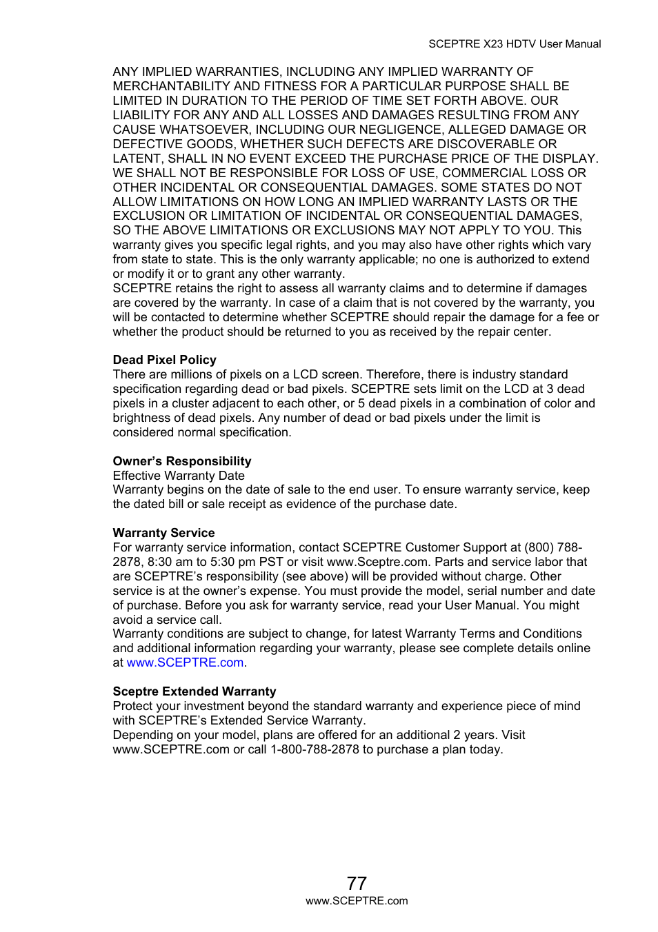 Sceptre X23PV-KOMODO User Manual | Page 77 / 79