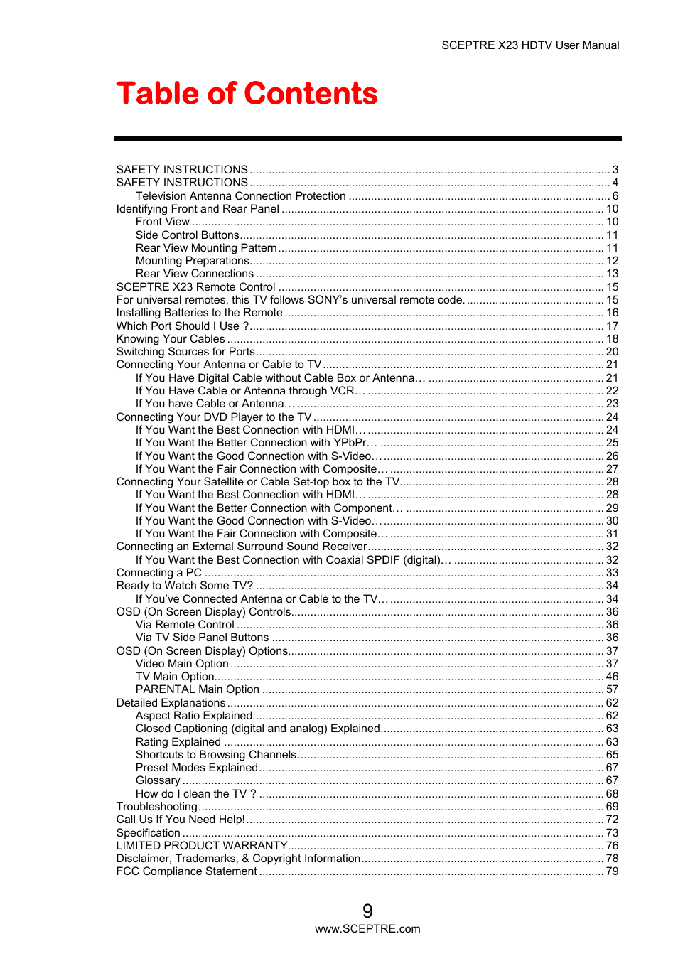 Sceptre X23PV-KOMODO User Manual | Page 9 / 79