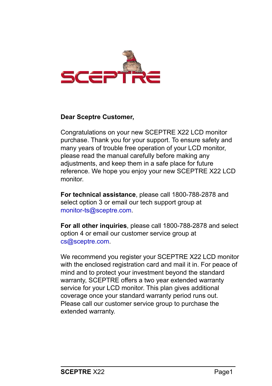 Sceptre Technologies X22 User Manual | 44 pages