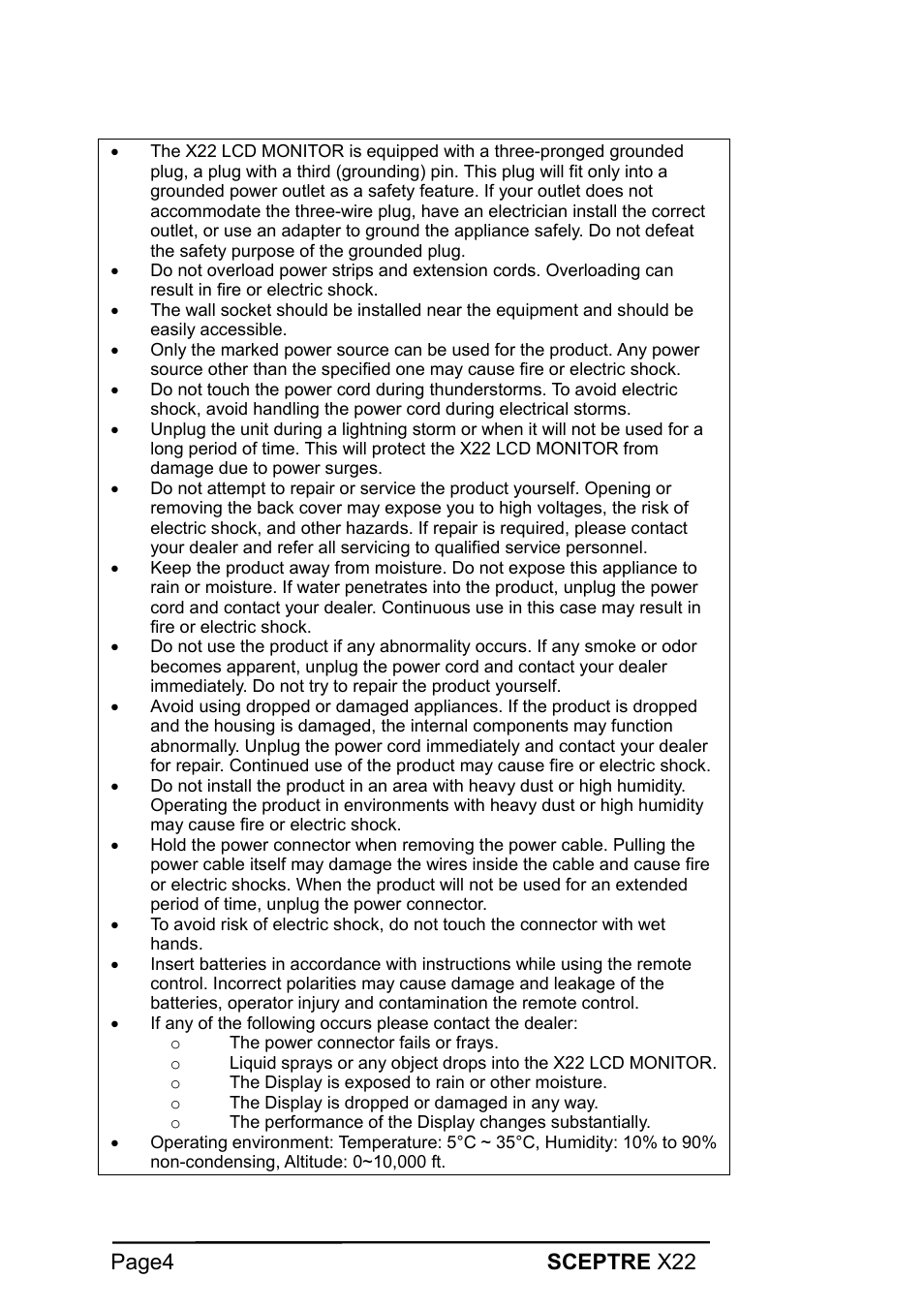 Page4 sceptre x22 | Sceptre Technologies X22 User Manual | Page 4 / 44