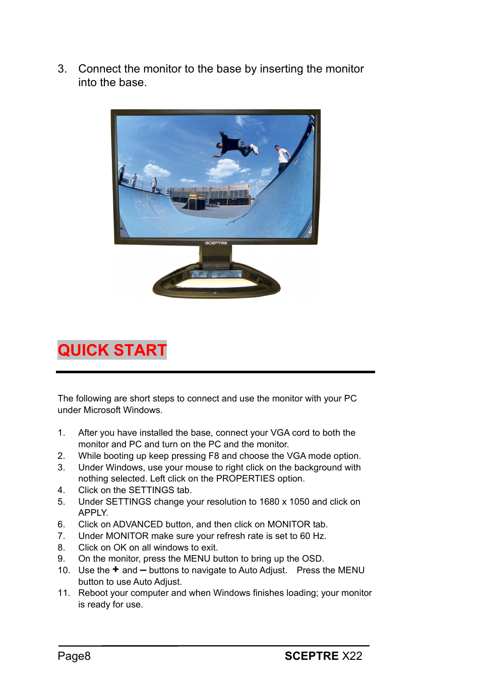 Quick start | Sceptre Technologies X22 User Manual | Page 8 / 44