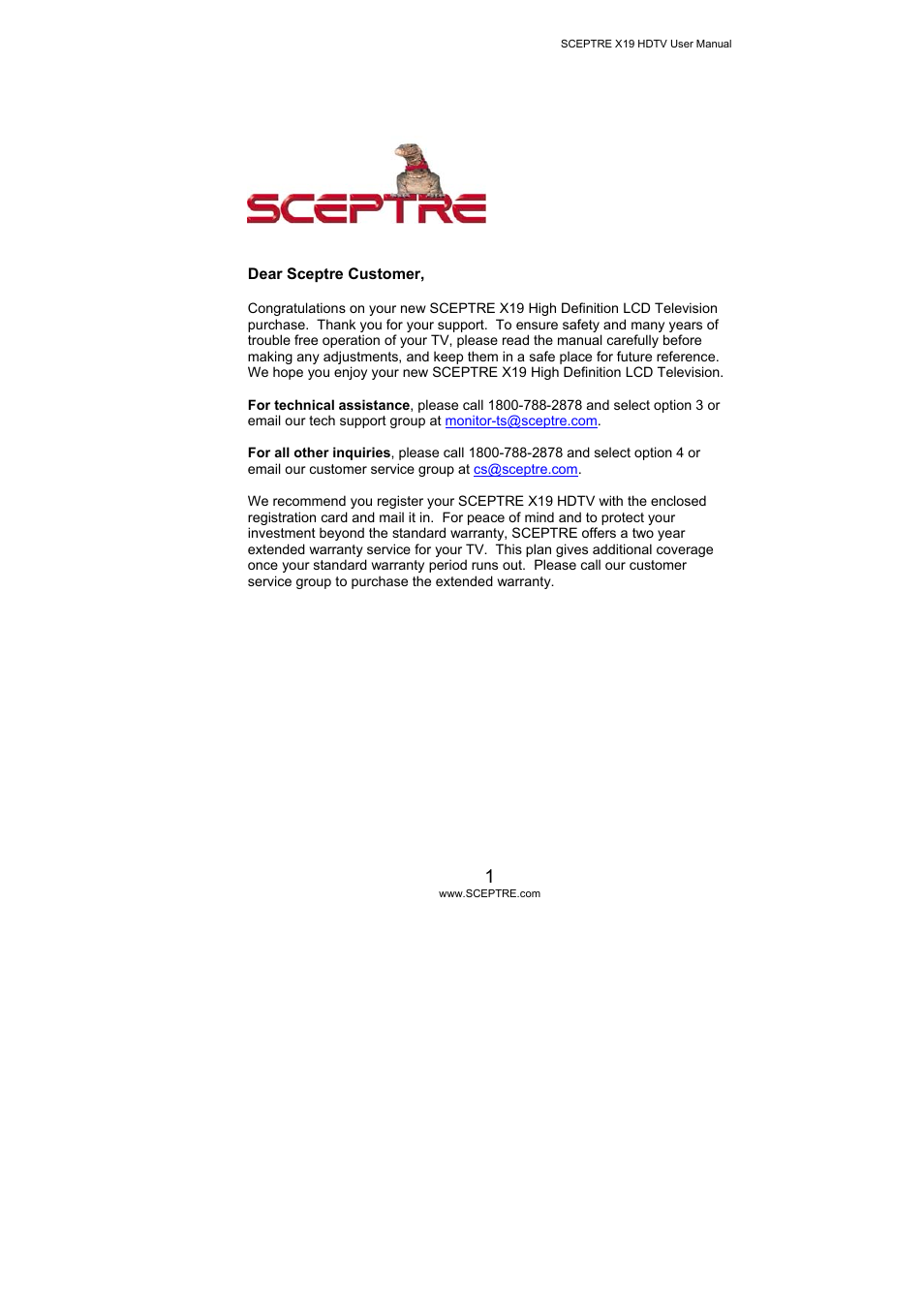 Sceptre Technologies X19 User Manual | 43 pages