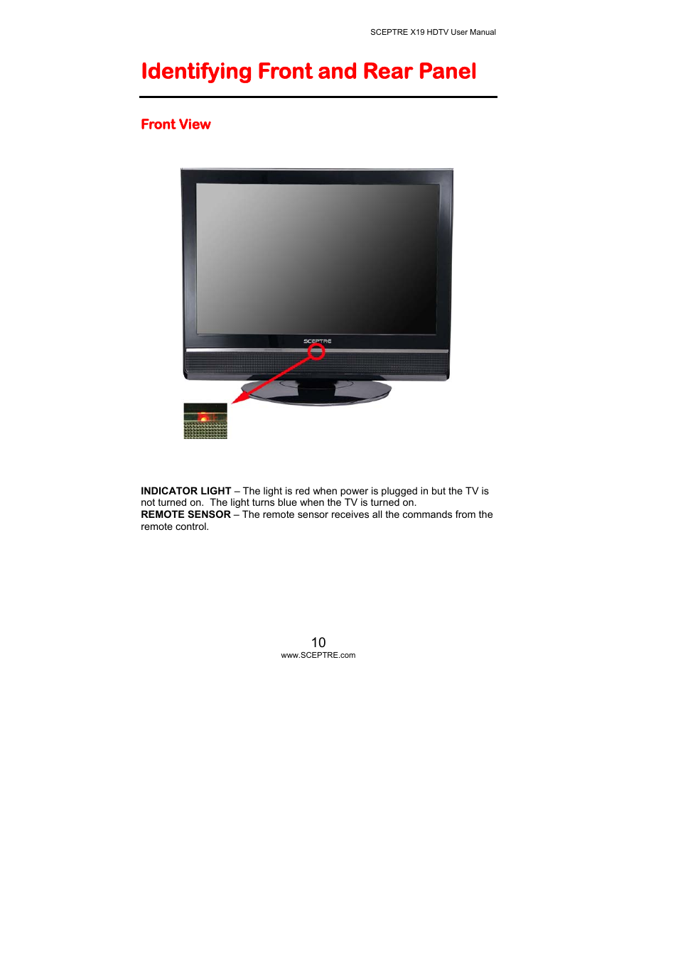 Identifying front and rear panel | Sceptre Technologies X19 User Manual | Page 10 / 43