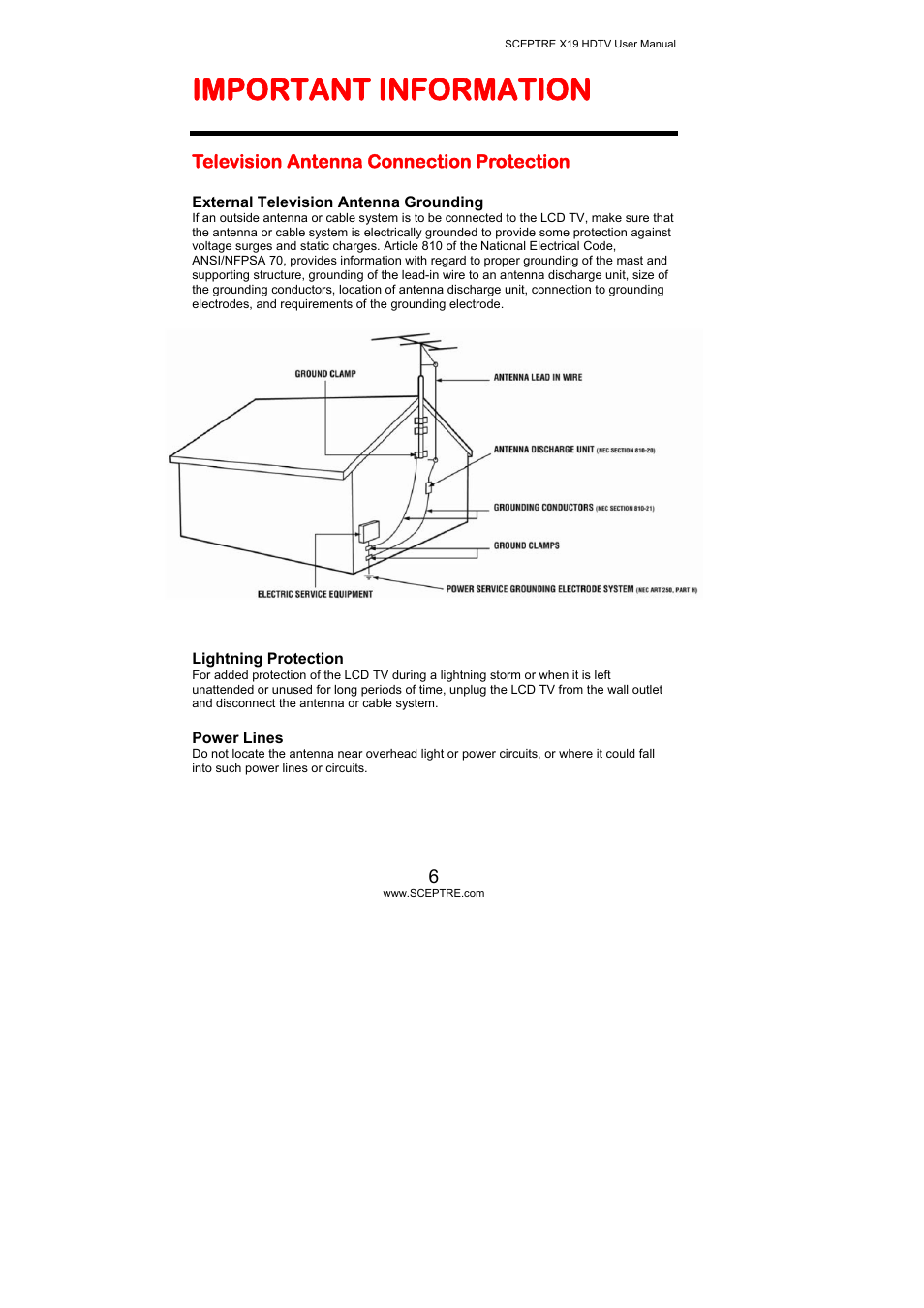 Important information | Sceptre Technologies X19 User Manual | Page 6 / 43