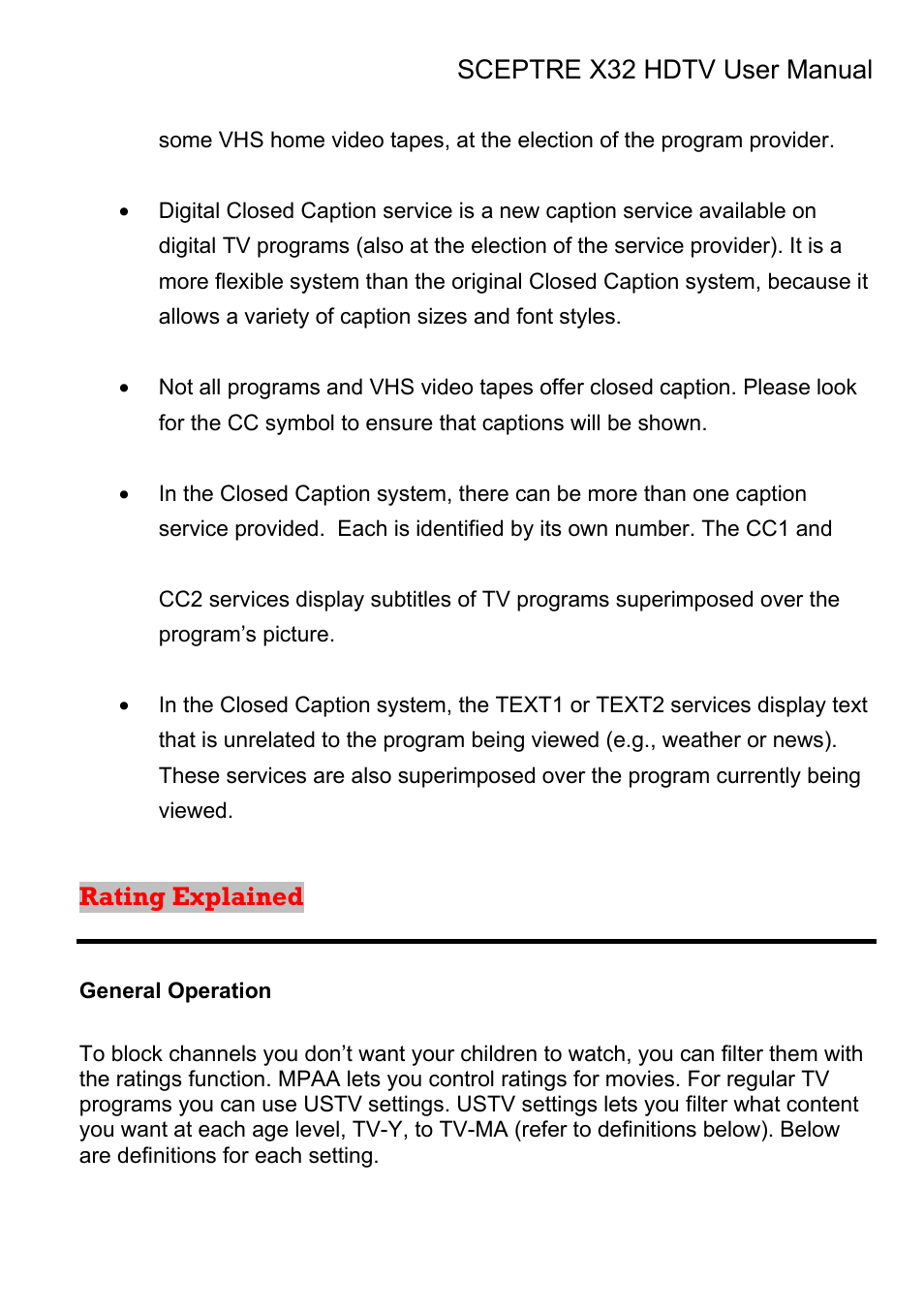 Rating explained | Sceptre Technologies X32 User Manual | Page 92 / 107