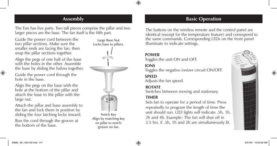 Assembly, Basic operation | Sharper Image SI868 User Manual | Page 4 / 7