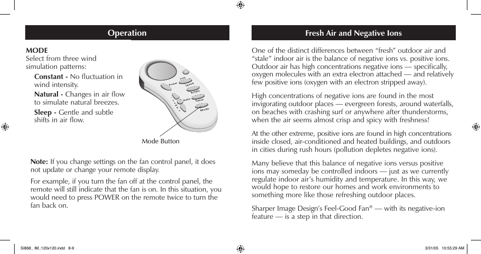 Operation | Sharper Image SI868 User Manual | Page 5 / 7