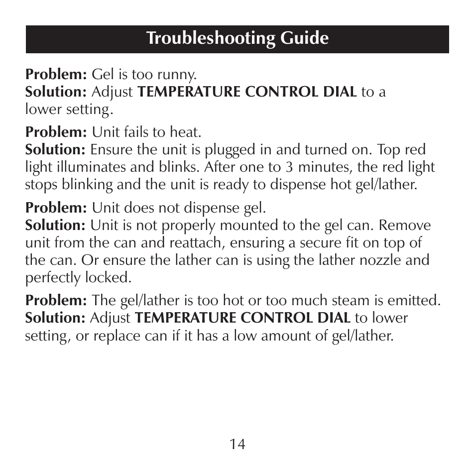 Troubleshooting guide | Sharper Image CA900 User Manual | Page 14 / 16