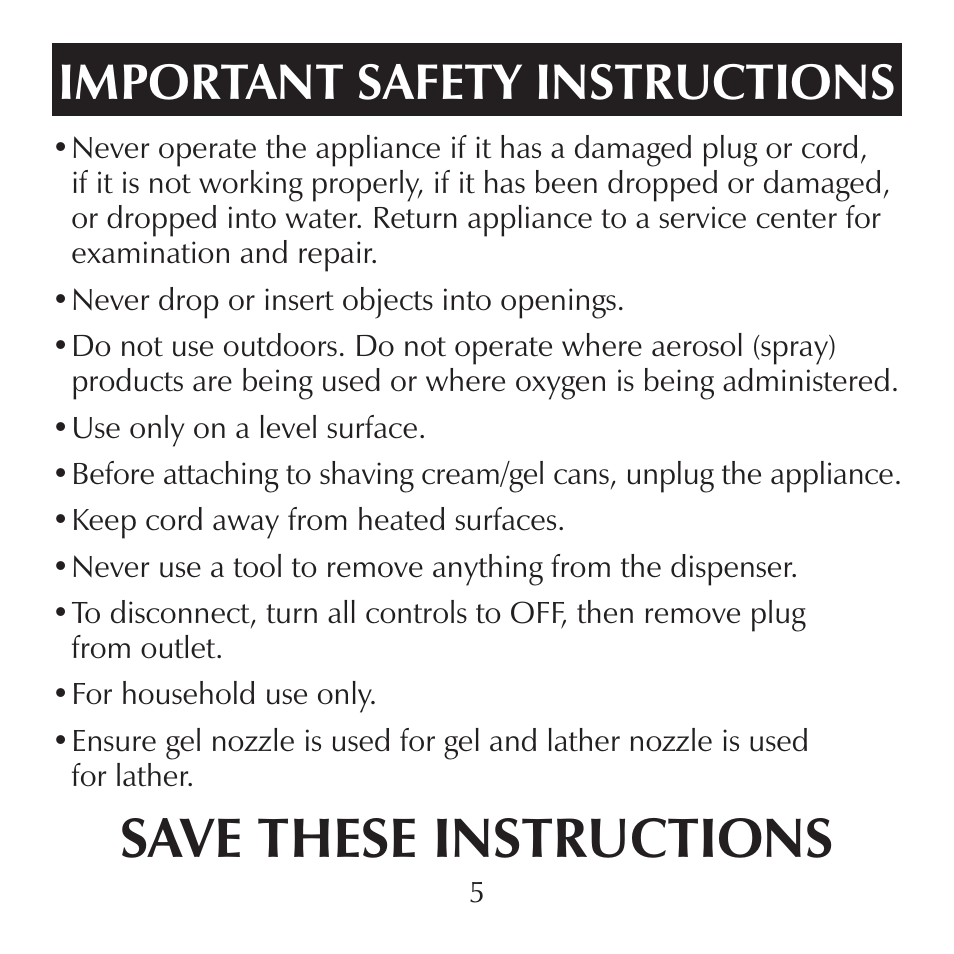 Save these instructions, Important safety instructions | Sharper Image CA900 User Manual | Page 5 / 16