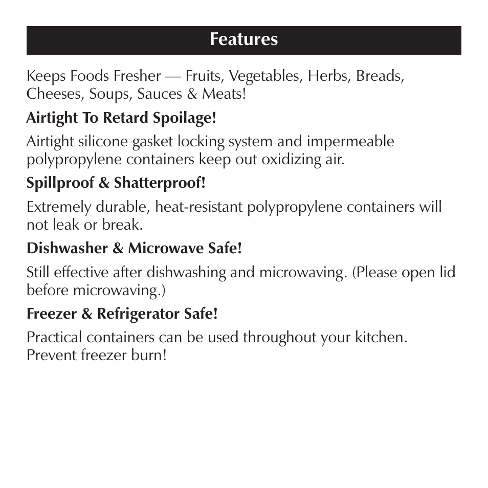 Features | Sharper Image ZN020 User Manual | Page 5 / 8