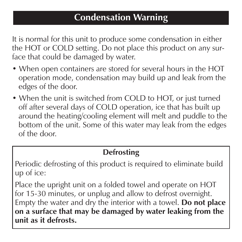 Condensation warning | Sharper Image SI714 User Manual | Page 7 / 8