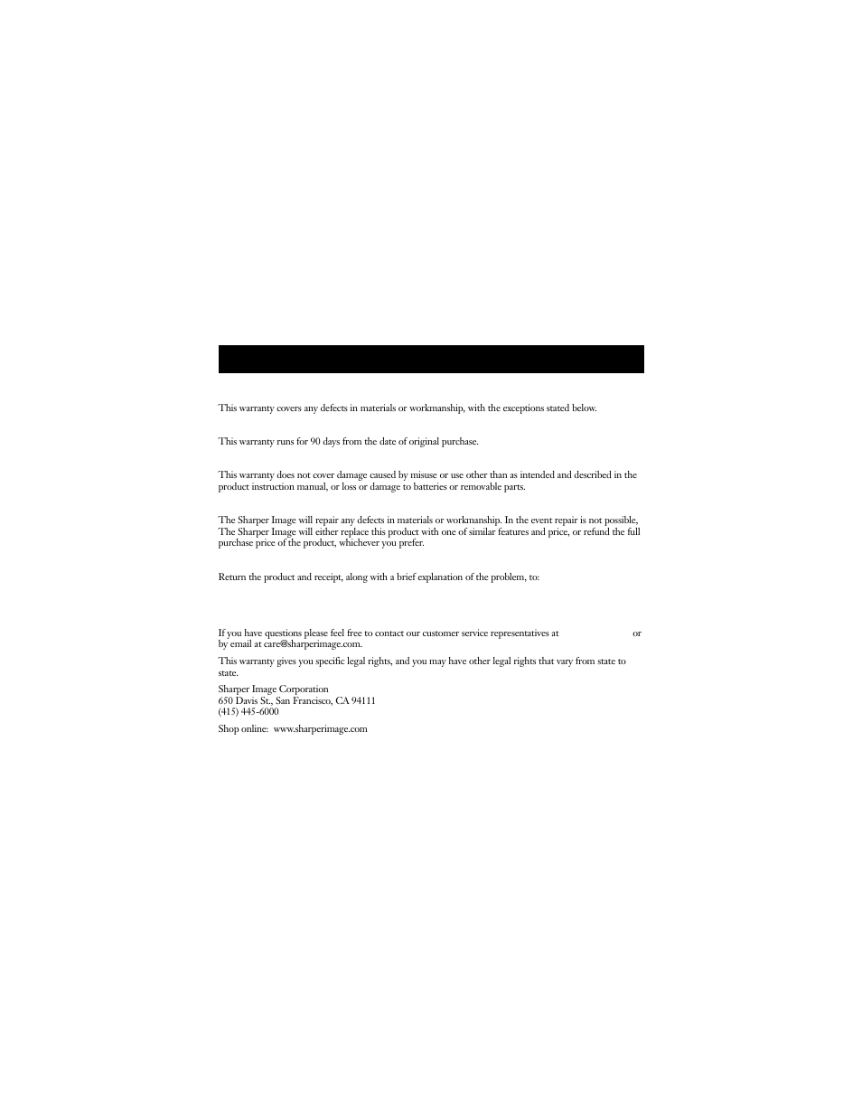Warranty | Sharper Image CD Stereo User Manual | Page 15 / 15